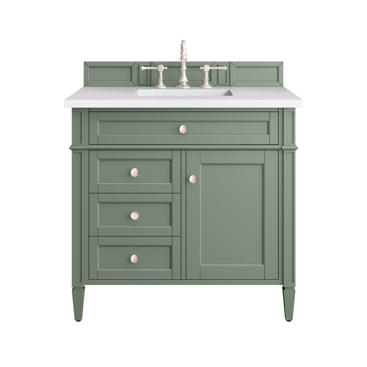 36" Brittany Single Bathroom Vanity, Smokey Celadon w/ White Zeus Quartz Top