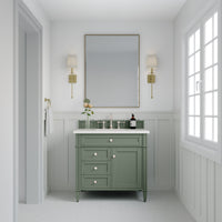 36" Brittany Single Bathroom Vanity, Smokey Celadon w/ White Zeus Quartz Top