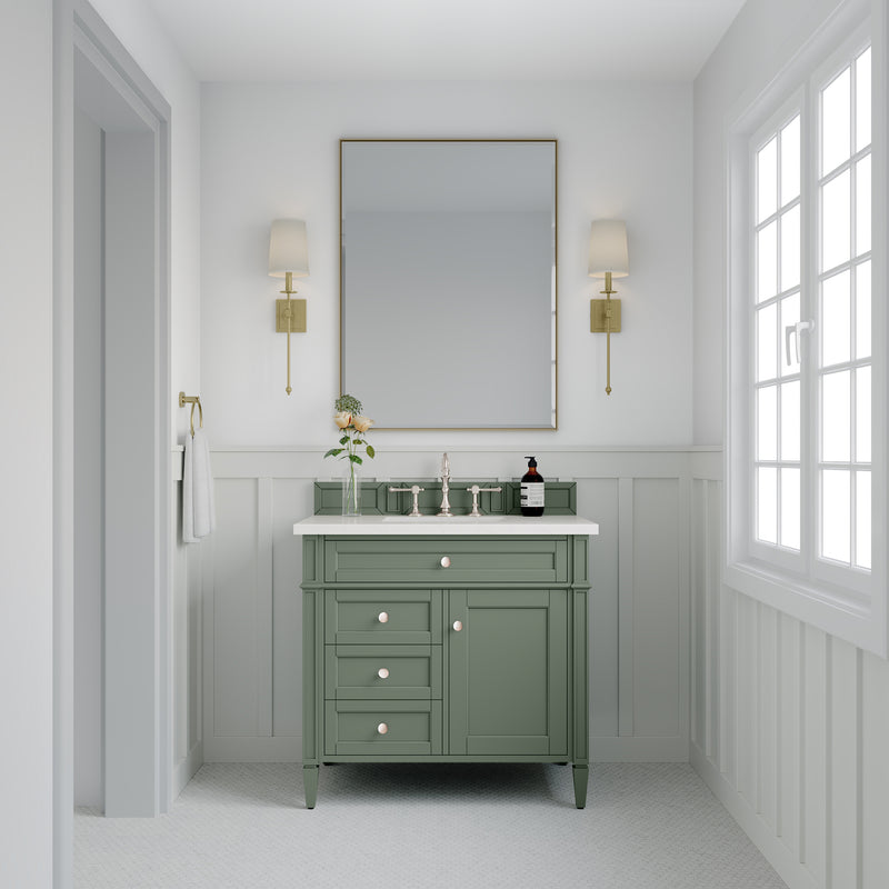 36" Brittany Single Bathroom Vanity, Smokey Celadon w/ White Zeus Quartz Top