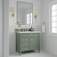 36" Brittany Single Bathroom Vanity, Smokey Celadon w/ White Zeus Quartz Top