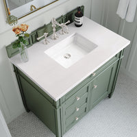 36" Brittany Single Bathroom Vanity, Smokey Celadon w/ White Zeus Quartz Top
