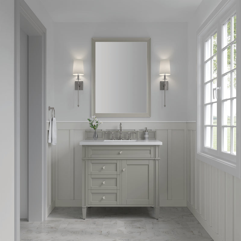36" Brittany Single Bathroom Vanity, Urban Gray w/ White Zeus Quartz Top
