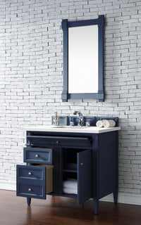 36" Brittany Single Bathroom Vanity, Victory Blue w/ White Zeus Quartz Top
