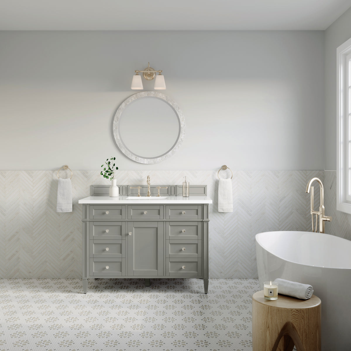 48" Brittany Single Bathroom Vanity, Urban Gray w/ White Zeus Top