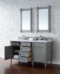 60" Brittany Double Bathroom Vanity, Urban Gray w/ White Zeus Quartz Top
