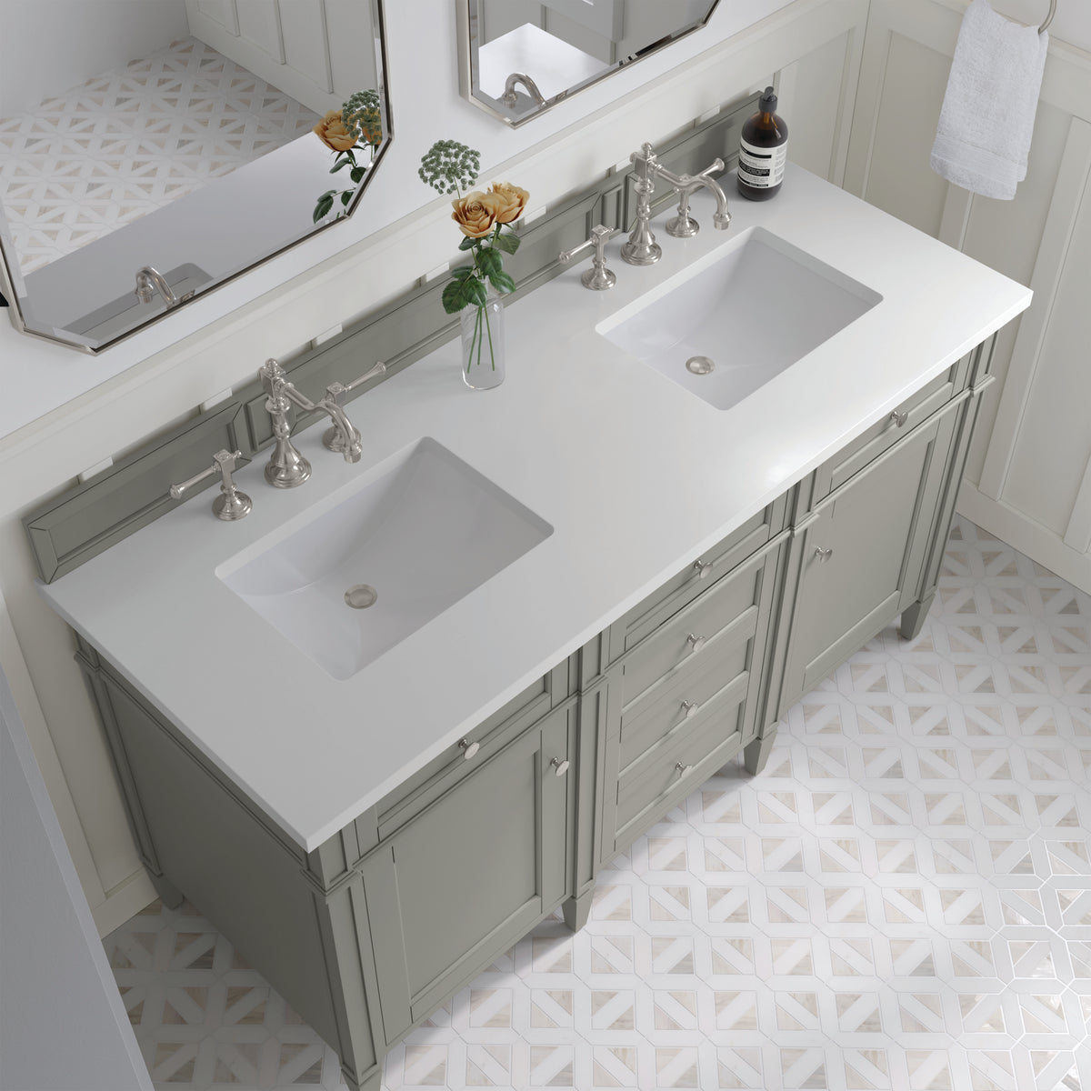 60" Brittany Double Bathroom Vanity, Urban Gray w/ White Zeus Quartz Top