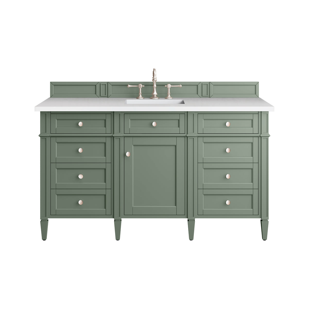 60" Brittany Single Bathroom Vanity, Smokey Celadon w/ White Zeus Quartz Top