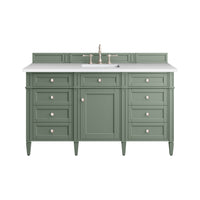 60" Brittany Single Bathroom Vanity, Smokey Celadon w/ White Zeus Quartz Top