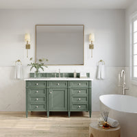 60" Brittany Single Bathroom Vanity, Smokey Celadon w/ White Zeus Quartz Top