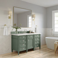 60" Brittany Single Bathroom Vanity, Smokey Celadon w/ White Zeus Quartz Top