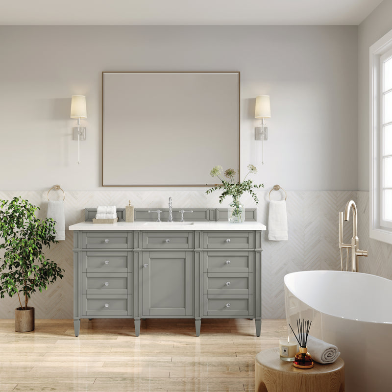 60" Brittany Single Bathroom Vanity, Urban Gray w/ White Zeus Quartz Top