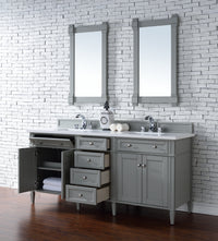 72" Brittany Double Bathroom Vanity, Urban Gray, w/ White Zeus Quartz Top