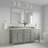 72" Brittany Double Bathroom Vanity, Urban Gray, w/ White Zeus Quartz Top