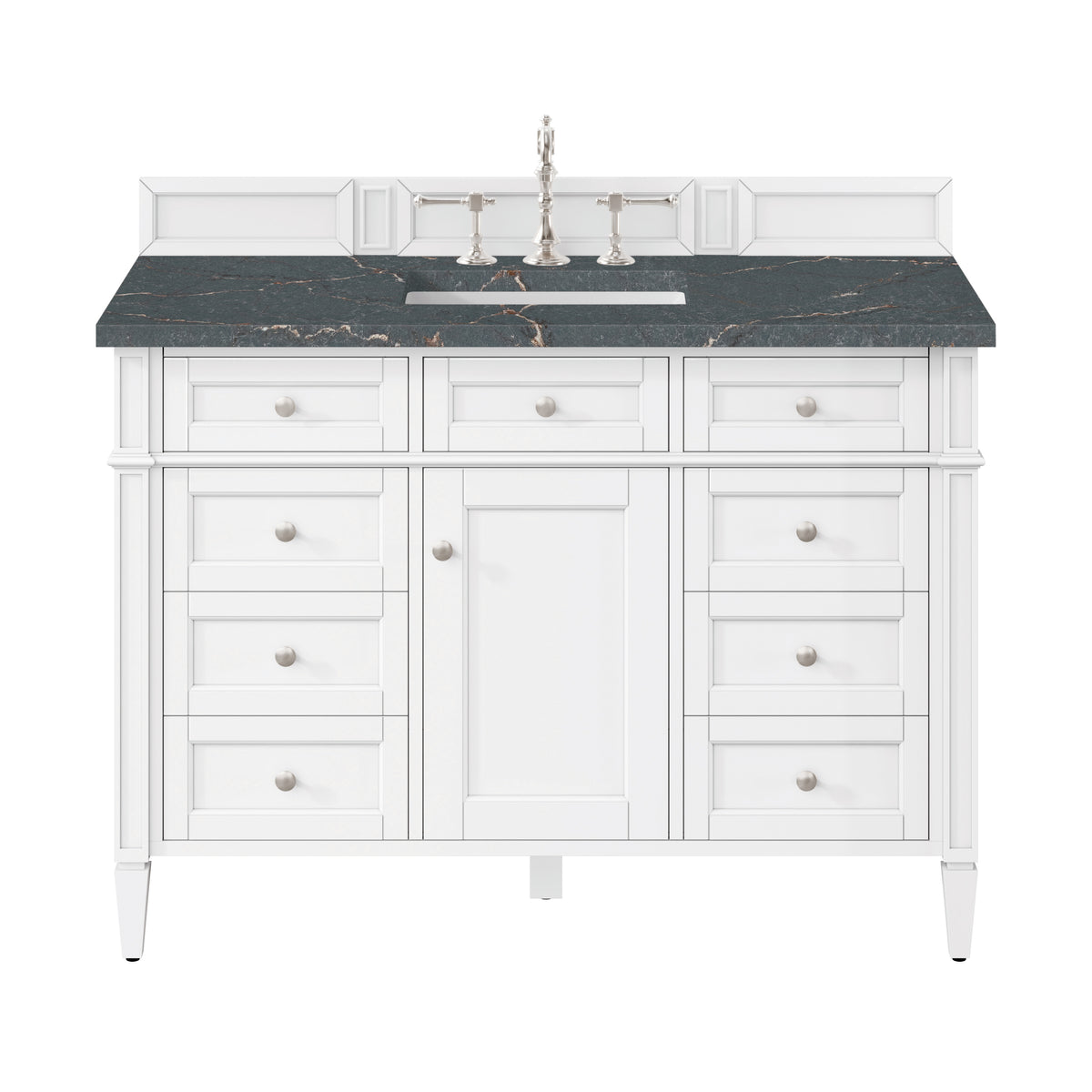 Brittany 48" Single Vanity, Bright White w/ 3 CM Parisien Bleu Silestone Top w/FreePower Wireless Charger