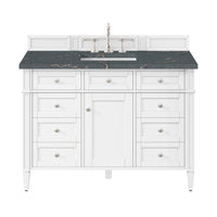 Brittany 48" Single Vanity, Bright White w/ 3 CM Parisien Bleu Silestone Top w/FreePower Wireless Charger