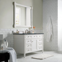 Brittany 48" Single Vanity, Bright White w/ 3 CM Parisien Bleu Silestone Top w/FreePower Wireless Charger