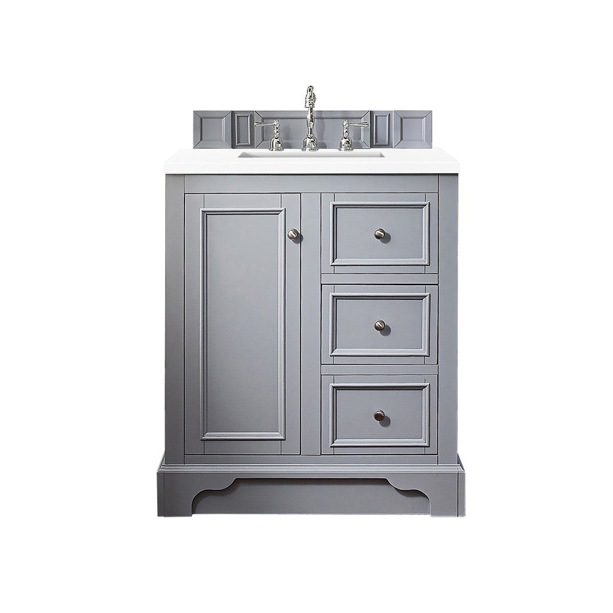 30" De Soto Single Bathroom Vanity, Silver Gray w/ White Zeus Quartz Top