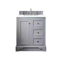 30" De Soto Single Bathroom Vanity, Silver Gray w/ White Zeus Quartz Top