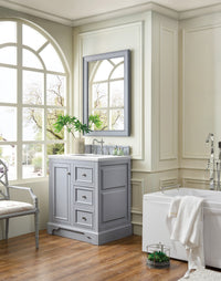 30" De Soto Single Bathroom Vanity, Silver Gray w/ White Zeus Quartz Top