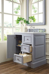 30" De Soto Single Bathroom Vanity, Silver Gray w/ White Zeus Quartz Top