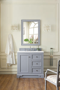 36" De Soto Single Bathroom Vanity, Silver Gray w/ White Zeus Quartz Top