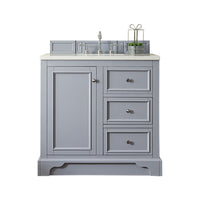 36" De Soto Single Bathroom Vanity, Silver Gray w/ White Zeus Quartz Top