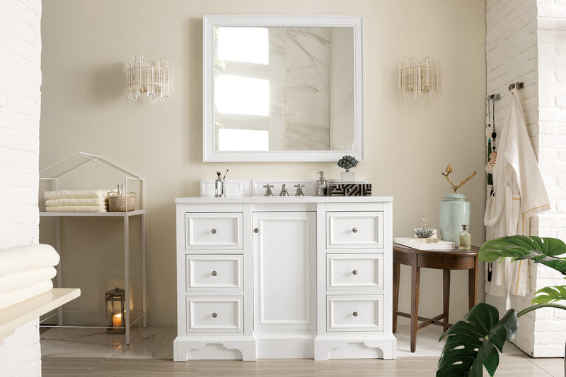 48" De Soto Single Bathroom Vanity, Bright White w/ White Zeus Quartz Top
