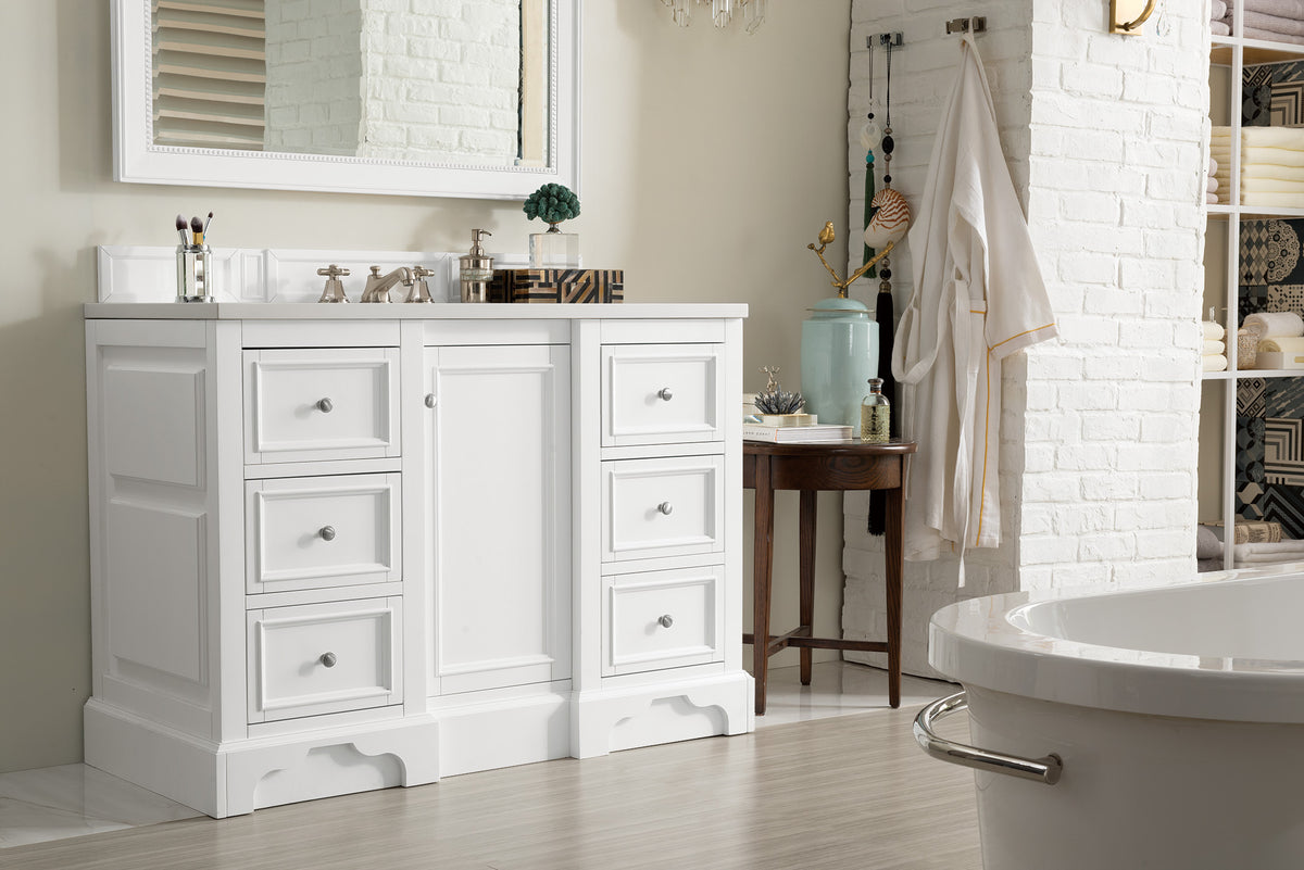 48" De Soto Single Bathroom Vanity, Bright White w/ White Zeus Quartz Top