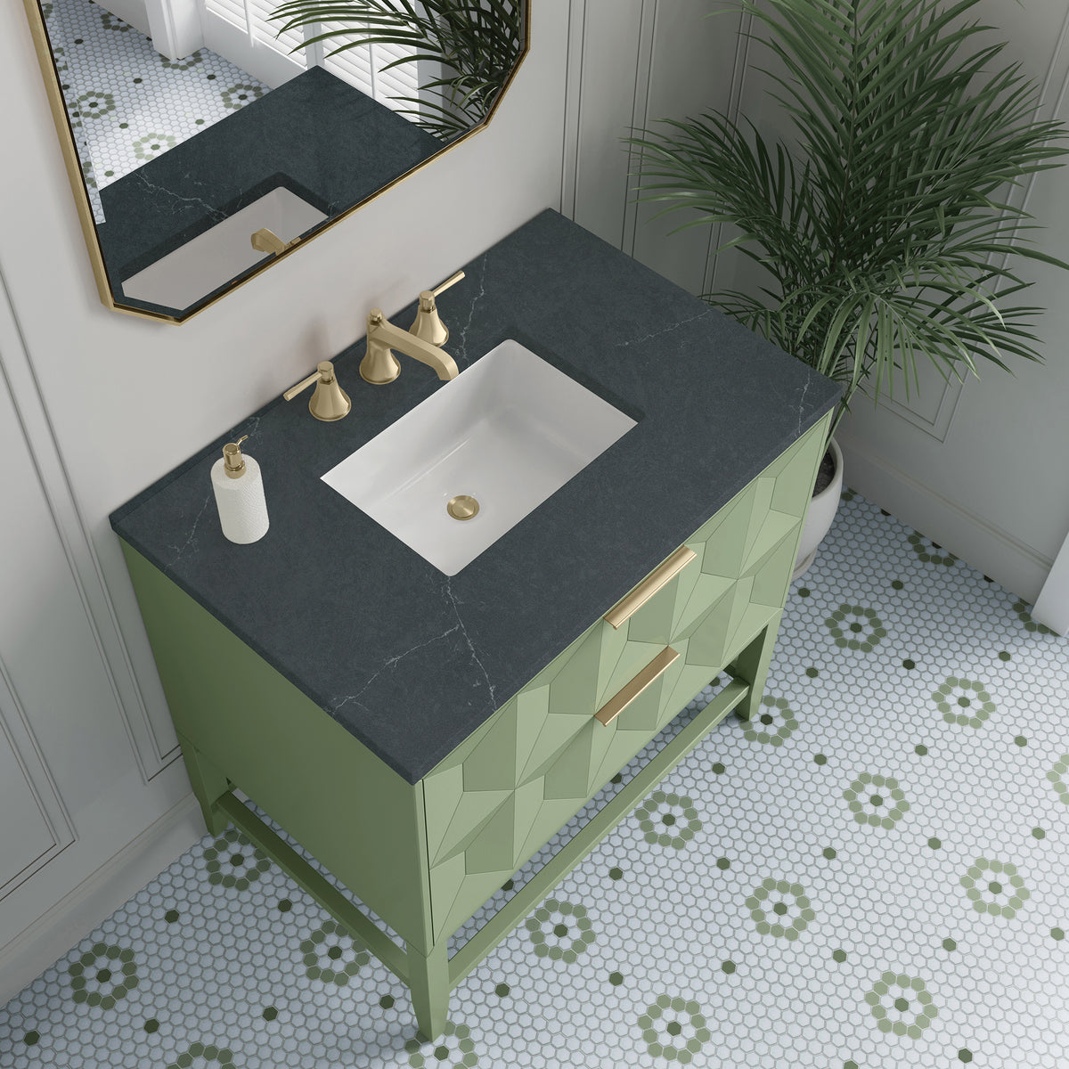 36" Emmeline Single Vanity, Pistachio with Charcoal Soapstone Top