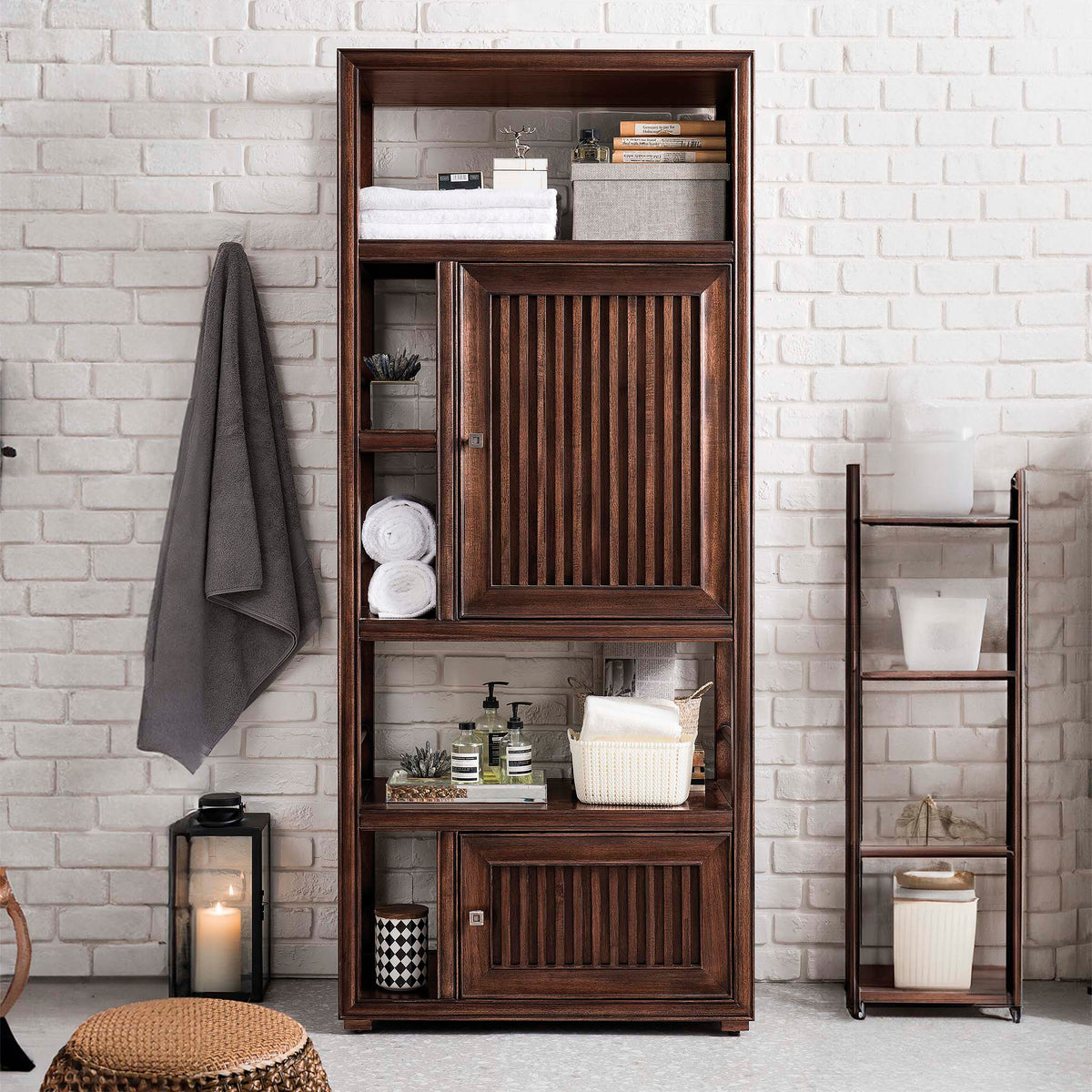 30" Athens Bookcase Linen Cabinet, Mid Century Acacia