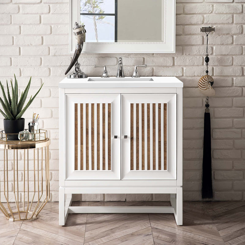30" Athens Single Vanity Cabinet, Glossy White w/ White Zeus Quartz Top