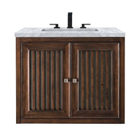 30" Athens Single Vanity Cabinet, Mid-Century Acacia w/ Carrara Marble Top