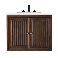 30" Athens Single Vanity Cabinet, Mid-Century Acacia w/ White Zeus Quartz Top