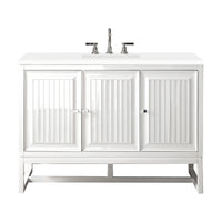 48" Athens Single Bathroom Vanity, Glossy White w/ White Zeus Quartz Top