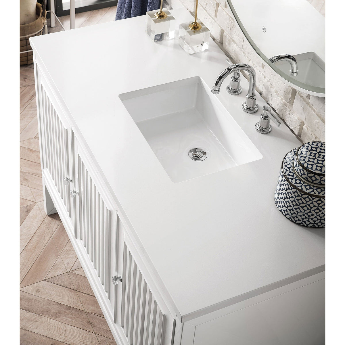 48" Athens Single Bathroom Vanity, Glossy White w/ White Zeus Quartz Top
