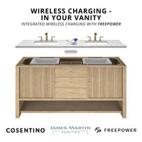 Brittany 48" Single Vanity, Bright White w/ 3 CM Parisien Bleu Silestone Top w/FreePower Wireless Charger