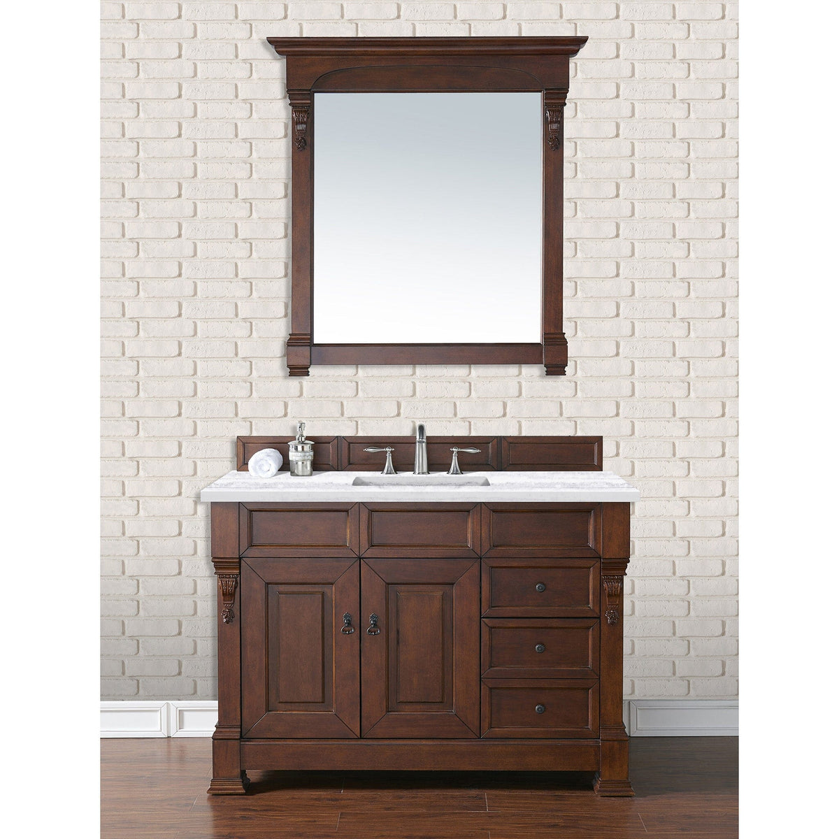 48" Brookfield Single Bathroom Vanity, Warm Cherry - vanitiesdepot.com