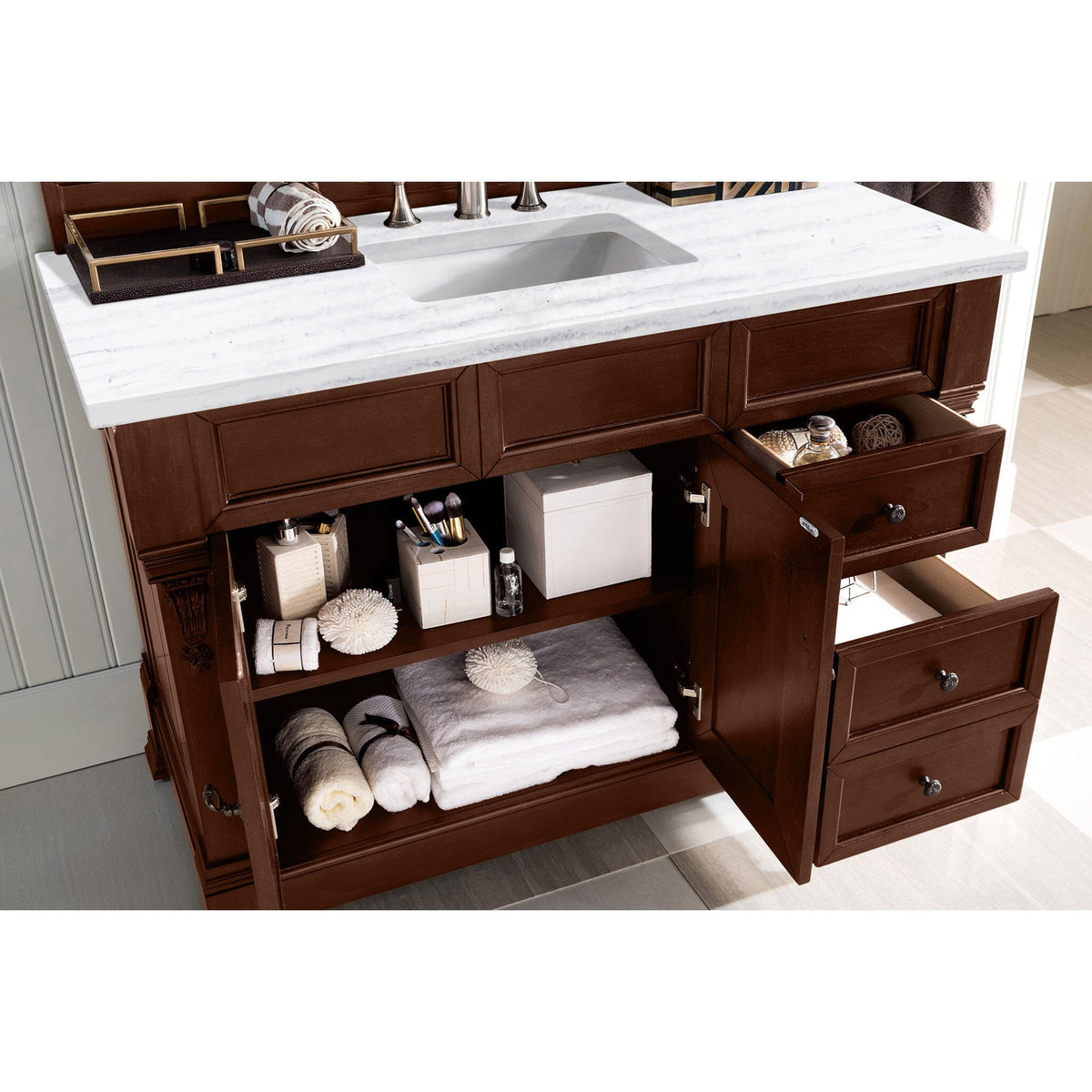 48" Brookfield Single Bathroom Vanity, Warm Cherry - vanitiesdepot.com