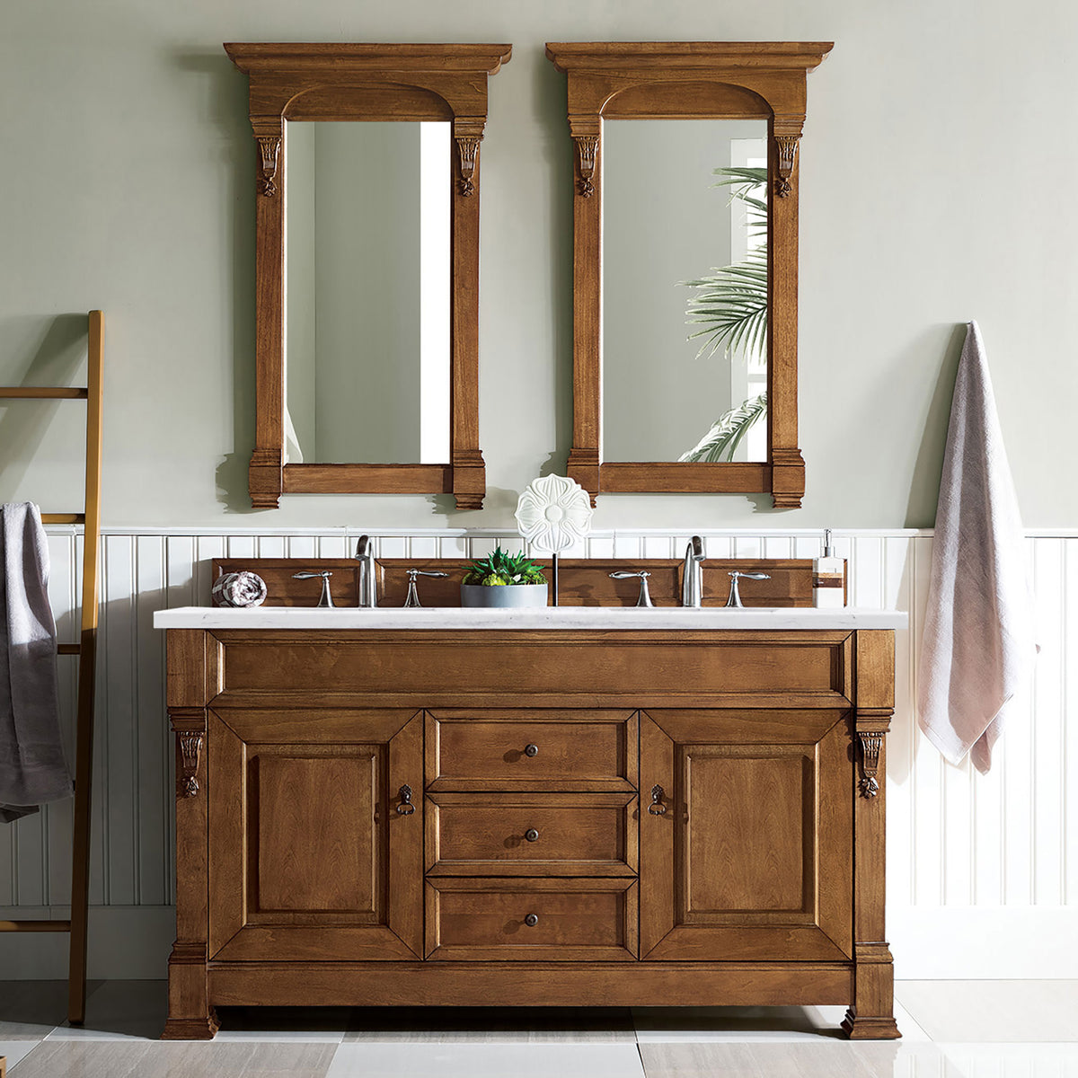 60" Brookfield Double Bathroom Vanity, Country Oak - vanitiesdepot.com