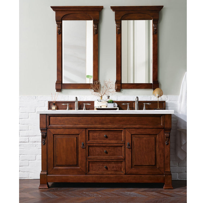 60" Brookfield Double Bathroom Vanity, Warm Cherry - vanitiesdepot.com
