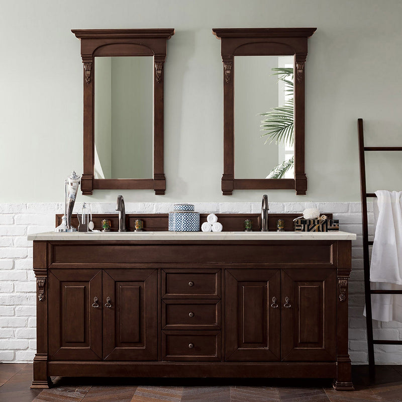 72" Brookfield Double Bathroom Vanity, Burnished Mahogany - vanitiesdepot.com
