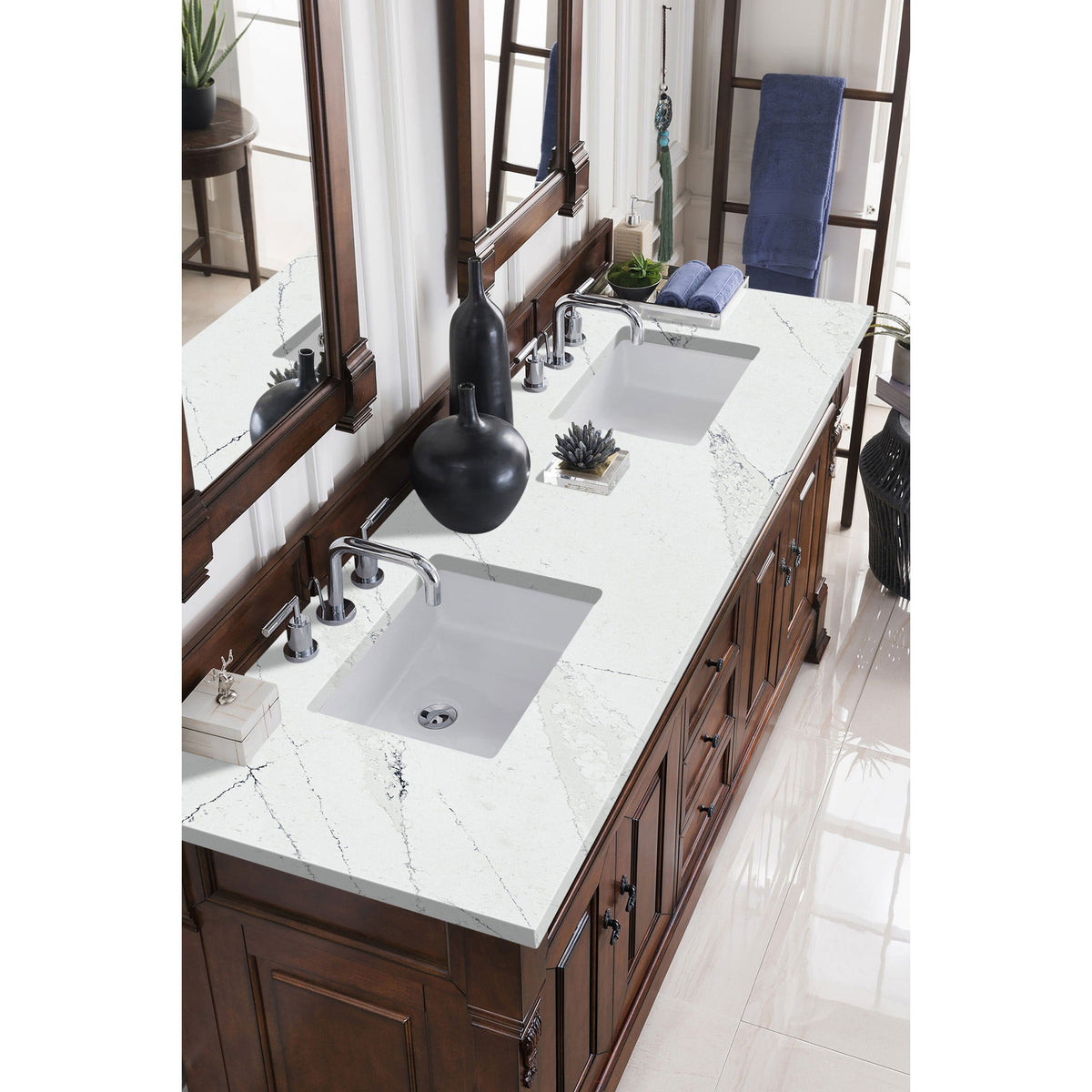 72" Brookfield Double Bathroom Vanity, Warm Cherry - vanitiesdepot.com