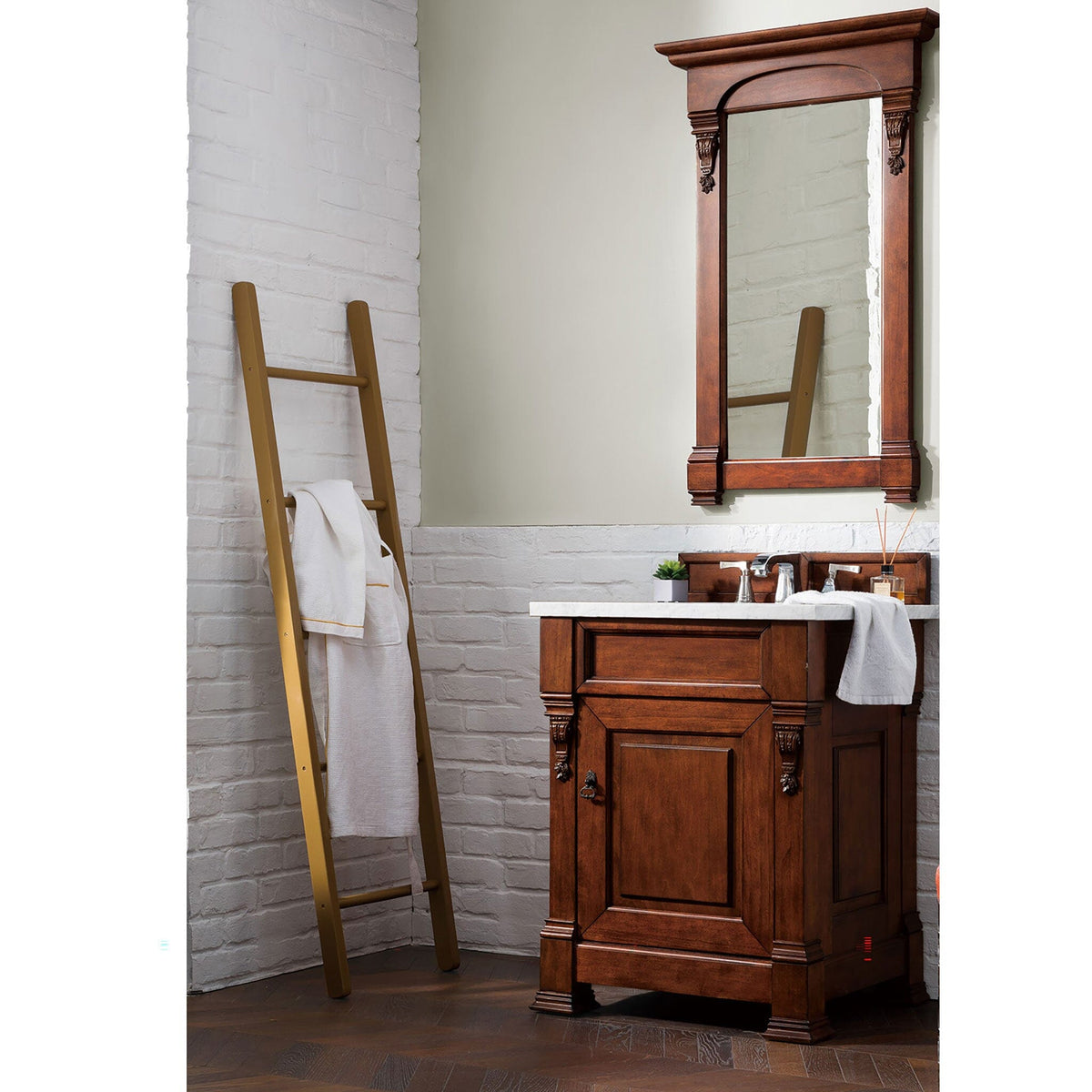 26" Brookfield Single Bathroom Vanity, Warm Cherry - vanitiesdepot.com