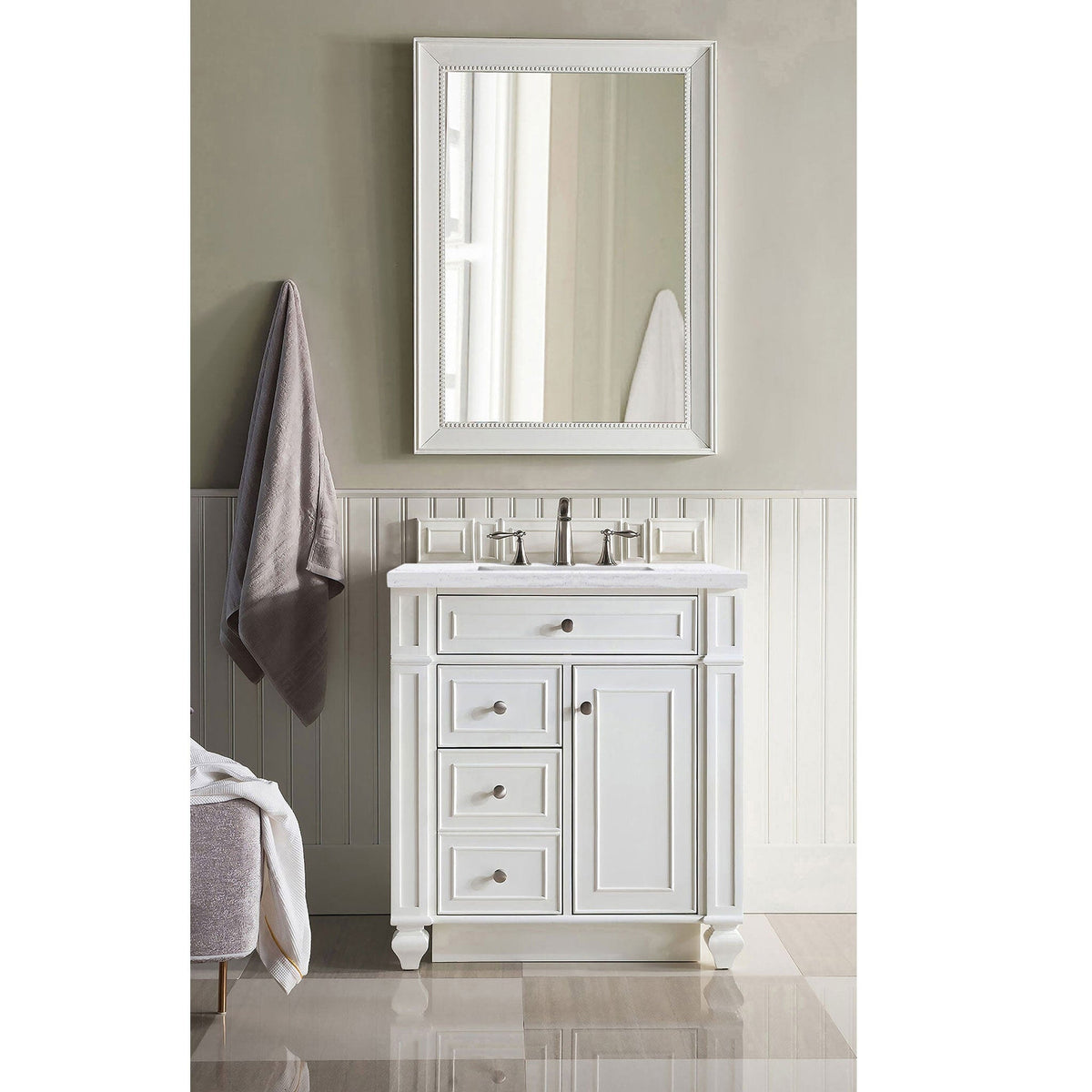 30" Bristol Single Bathroom Vanity, Bright White