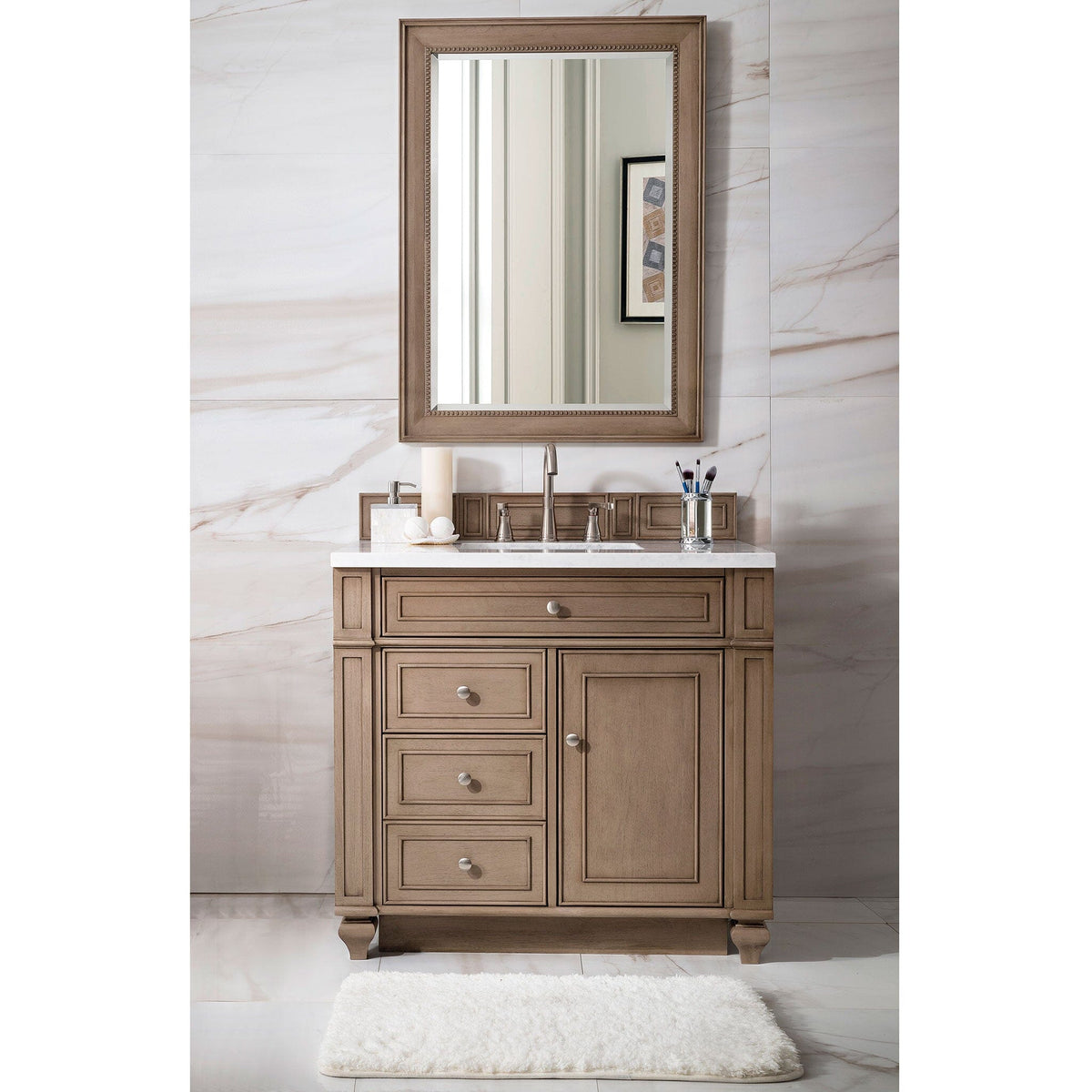 36" Bristol Single Bathroom Vanity, Whitewashed Walnut - vanitiesdepot.com