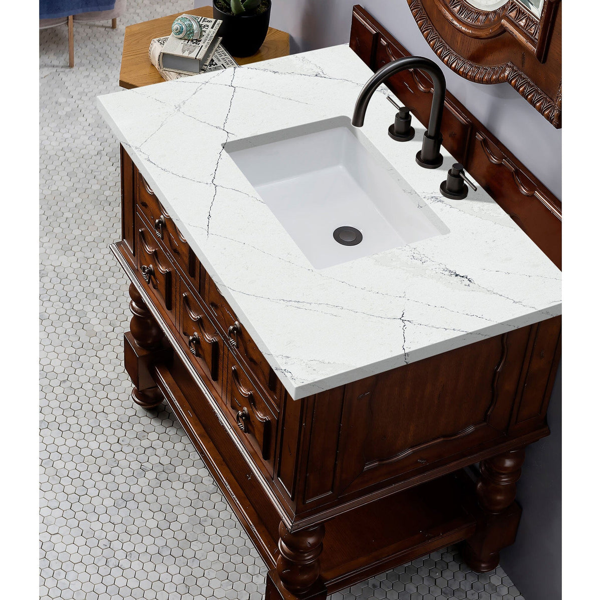 36" Castilian Single Bathroom Vanity, Aged Cognac - vanitiesdepot.com