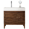 36" Linear Single Bathroom Vanity, Mid-Century Walnut with Glossy White Composite Top
