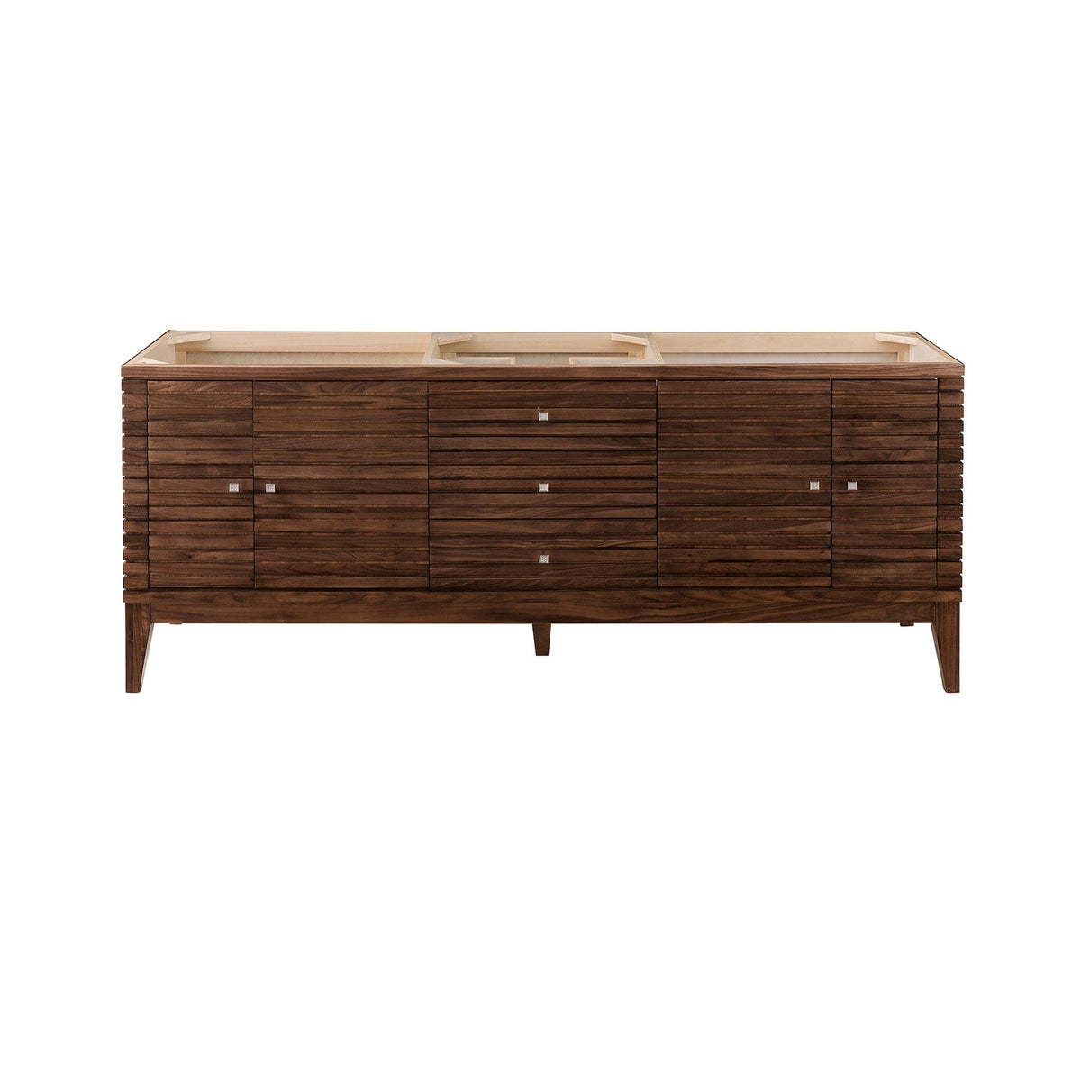 72" Linear Single Bathroom Vanity, Mid-Century Walnut with Glossy White Composite Top