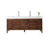 72" Linear Double Bathroom Vanity, Mid-Century Walnut with Glossy White Composite Top