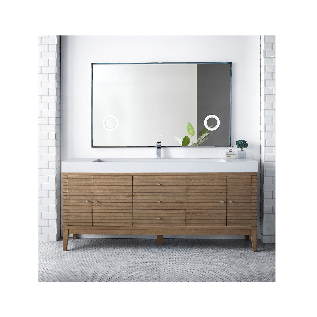 72" Linear Single Bathroom Vanity, Whitewashed Walnut